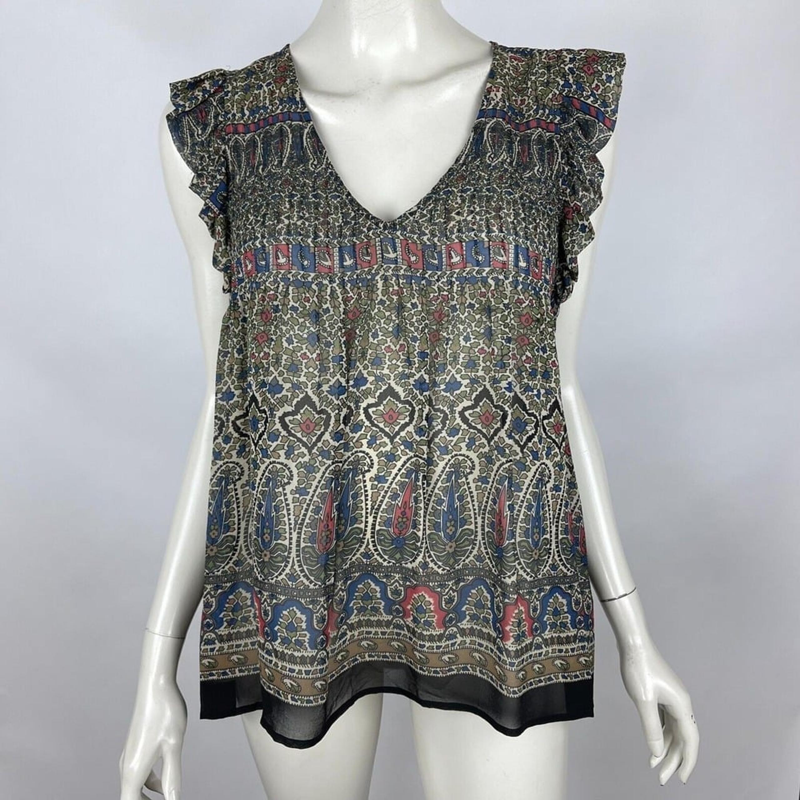 Joie Silk Blouse Tank Top Women S Paisley Unlined Lightweight Ruffle Sleeveless