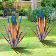 Rustic Sculpture, 2Pack DIY Rustic Hand Painted Metal Agave, Metal
