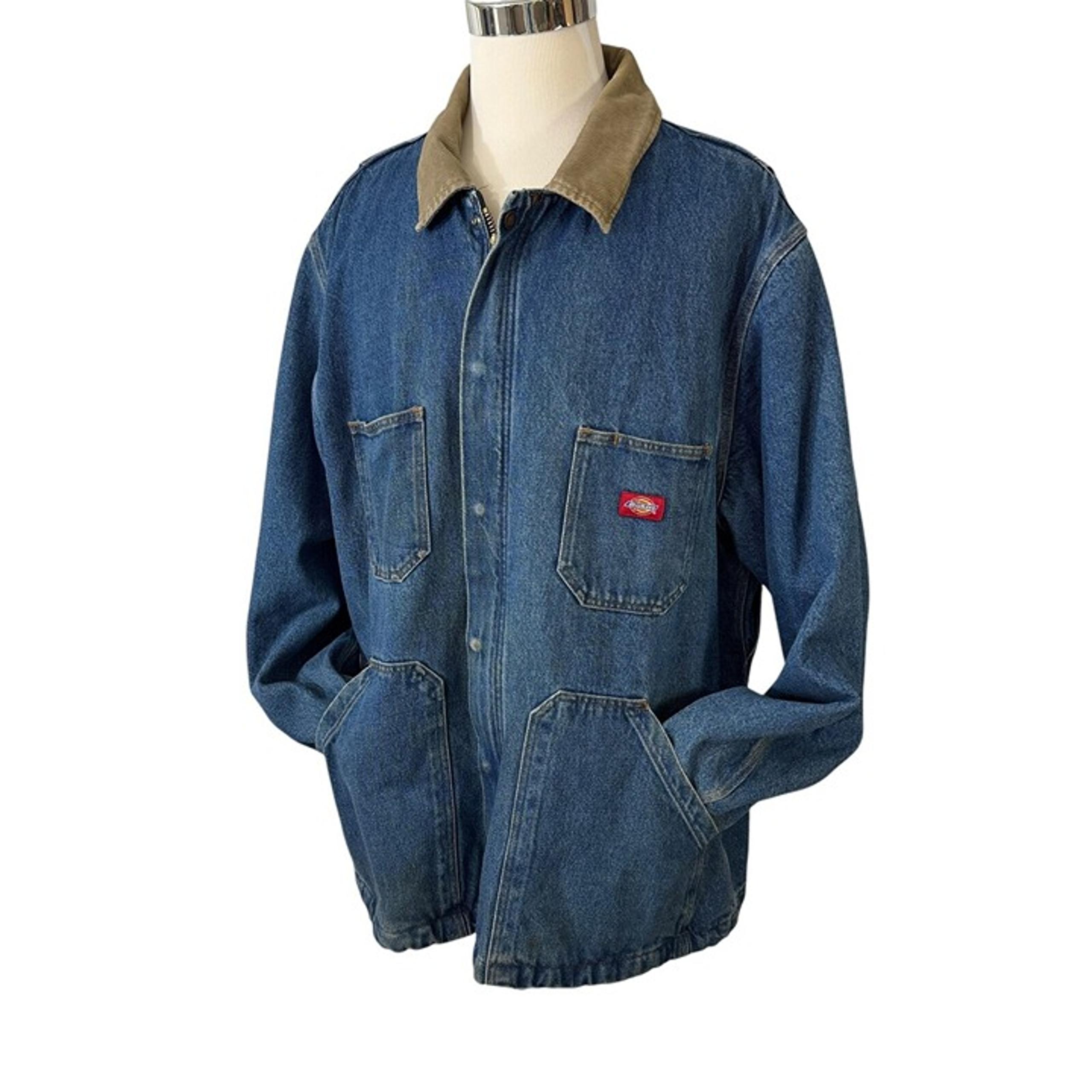 Dickies Denim Chore Jacket Quilted Lining Corduroy Collar Vintage Size XXL USA