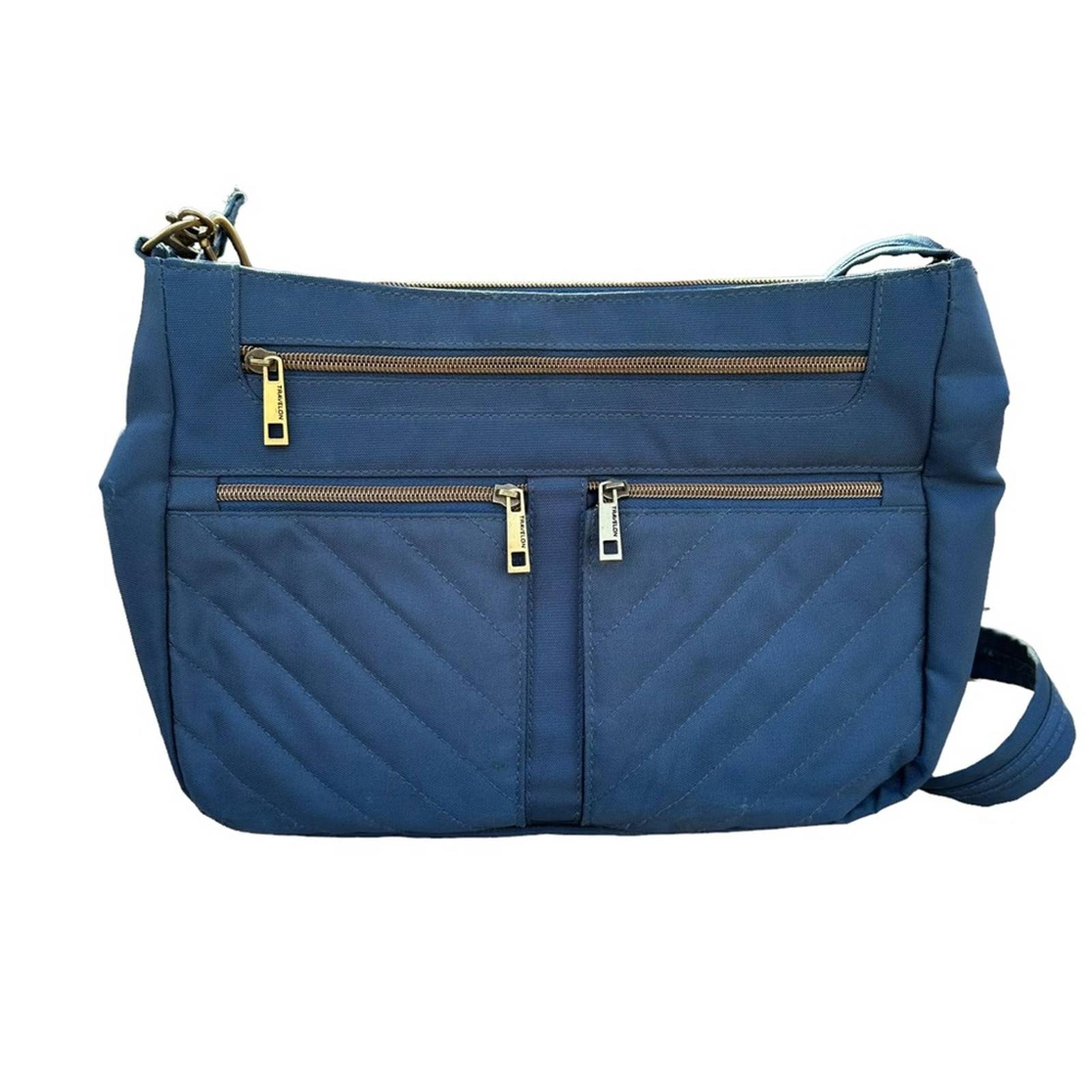 Travelon Crossbody Purse Womens Bag Pockets Zip Up Travel Nylon Blue