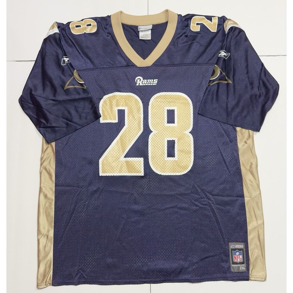 Vintage Reebok Marshall Faulk #28 St Louis Rams NFL Football Jersey Blue Sz XXL