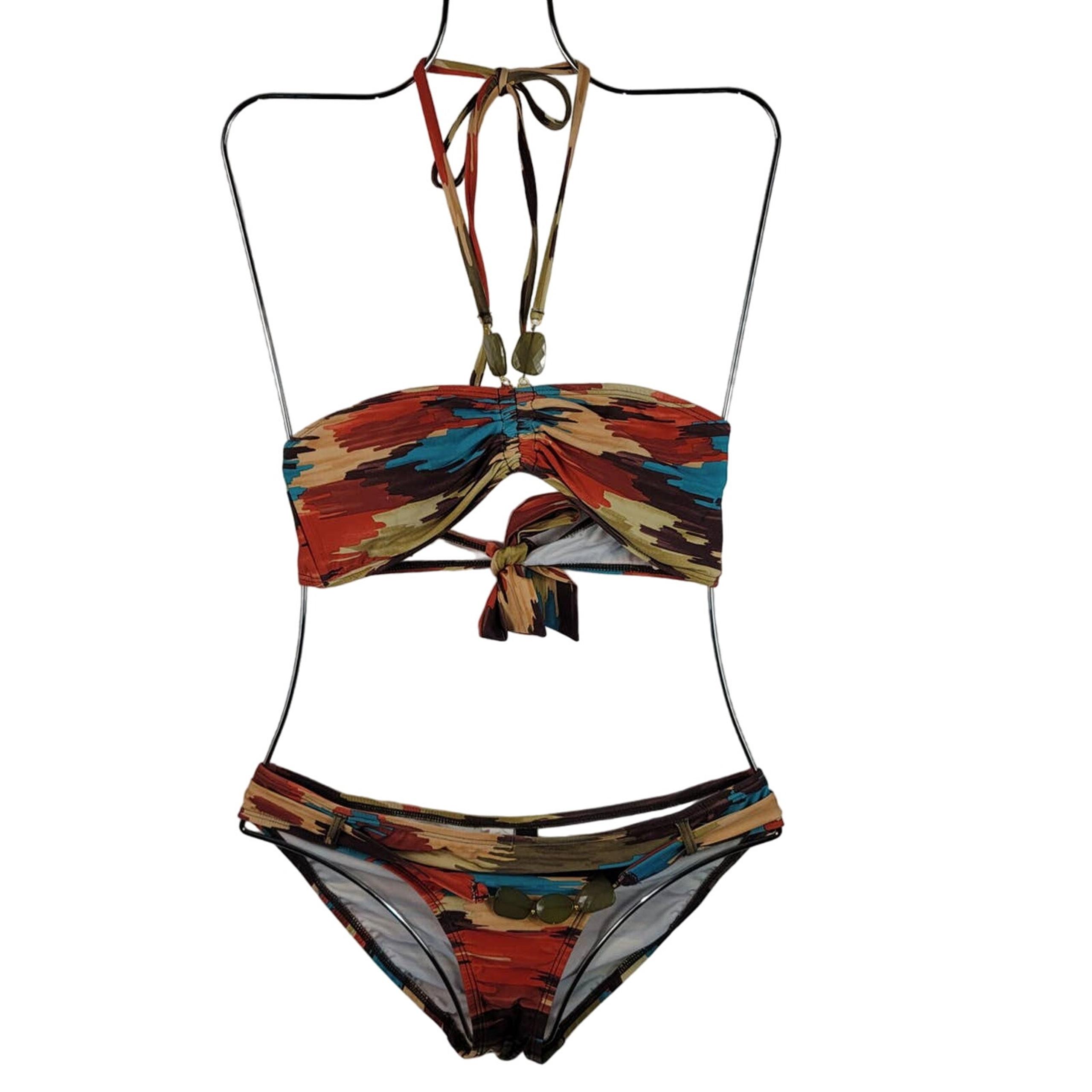 ABS Allen Schwartz Aztec Beaded Summer Pool Party Cruise Bikini L
