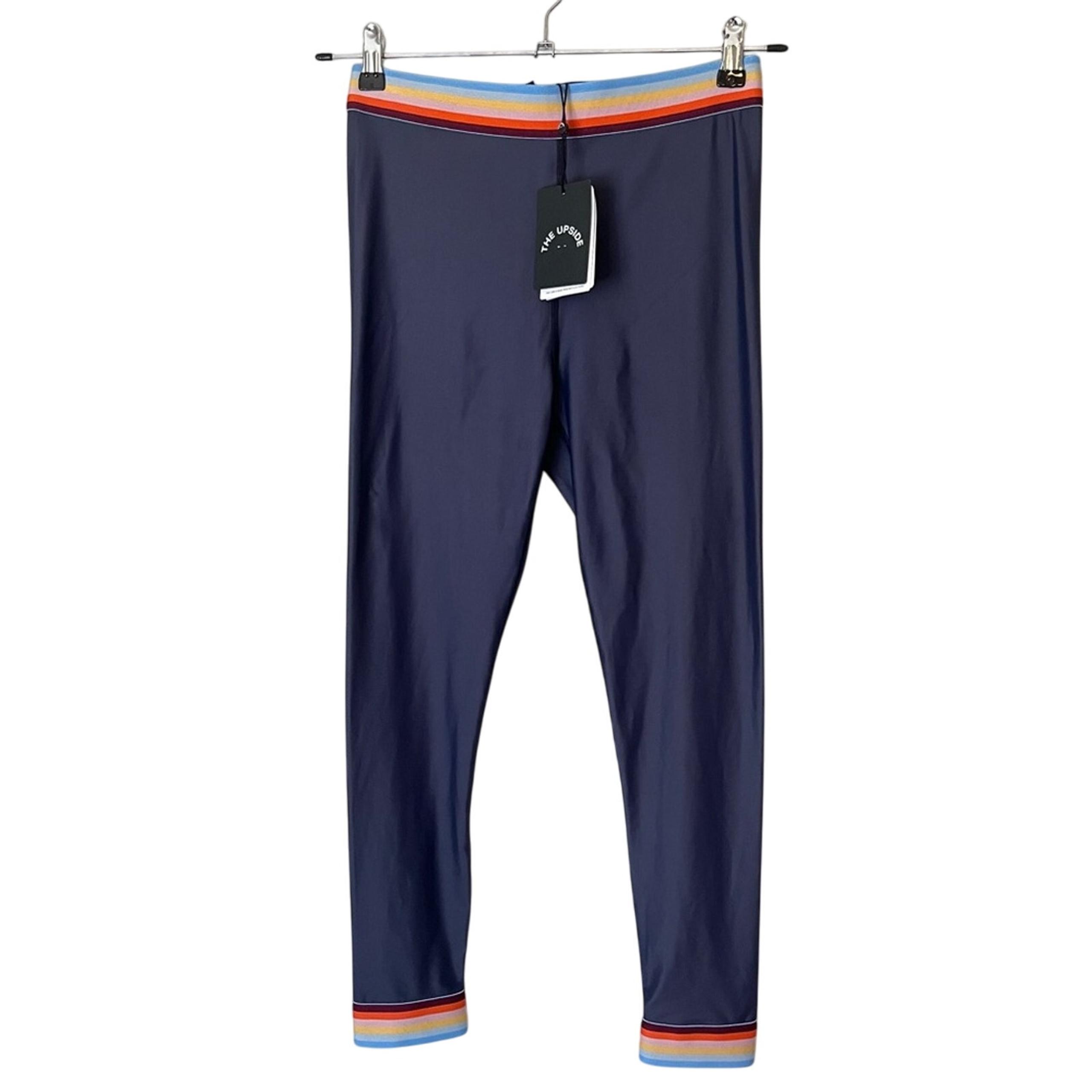 NEW Kyra Rainbow Stripe Midi Legging Pants Indigo Blue Athletic Gym - THE UPSIDE