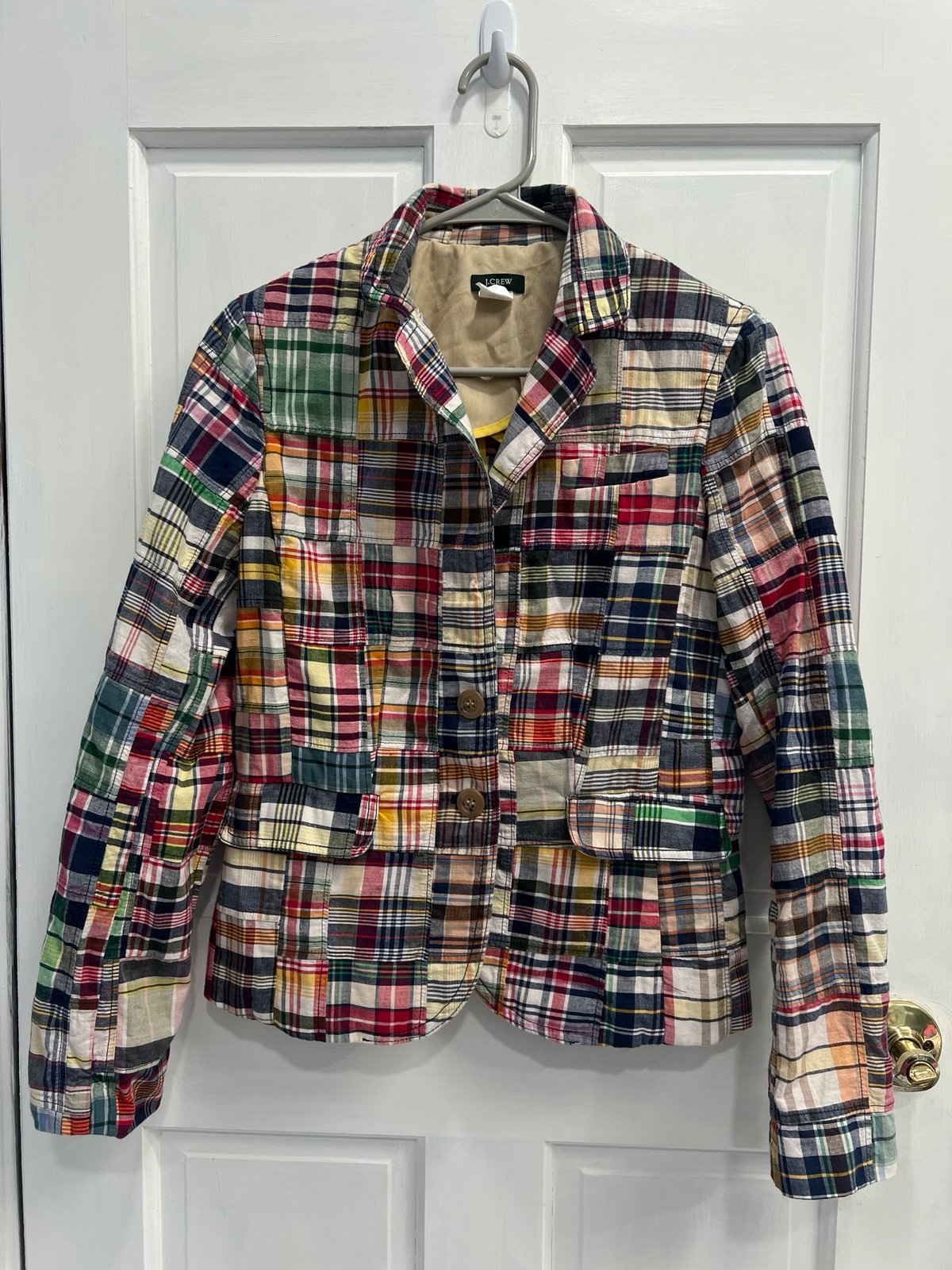 J. Crew WOMENS Patchwork Plaid 90s Blazer Jacket Vintage Y2K Pre Loved Sz Small