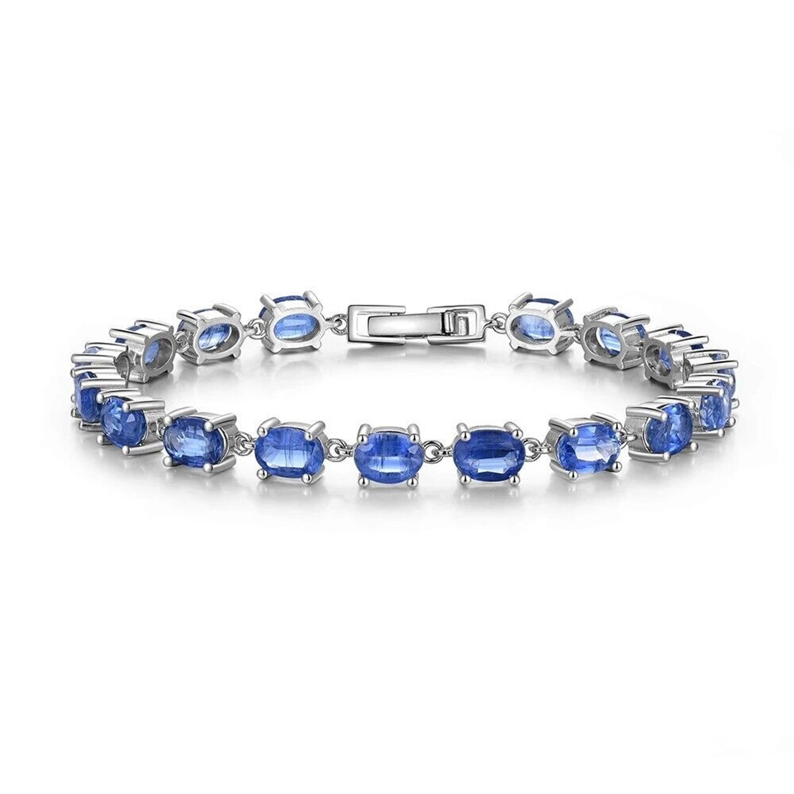 Natural Blue Kyanite Gemstone Bracelet, Kyanite Tennis Bracelet 5x7mm Sterling