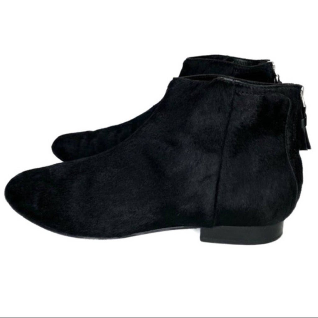 THEORY Black Pony Hair Rear Zip Ankle Boot Size 10