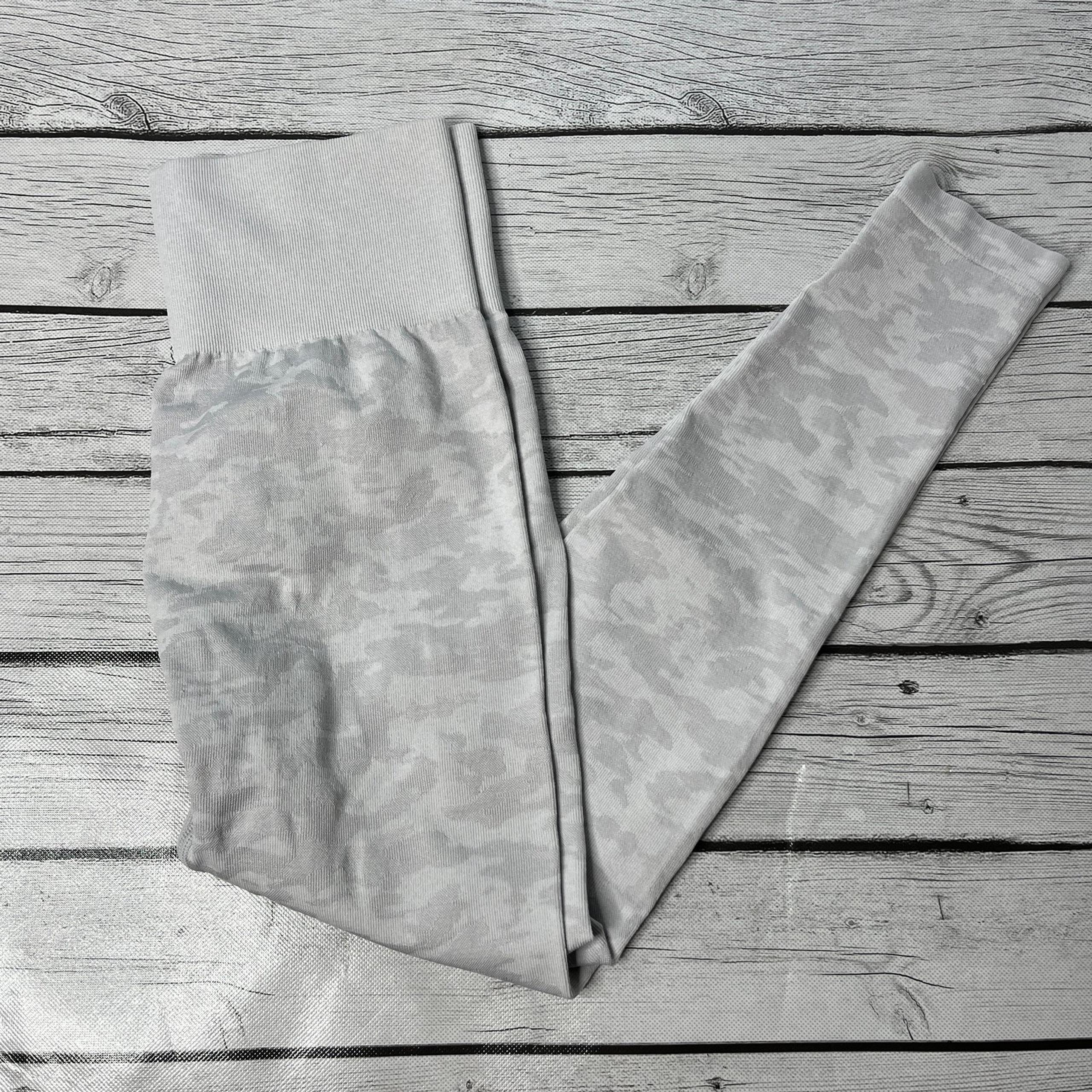 White and Gray Gym Workout Scrunch Butt Leggings