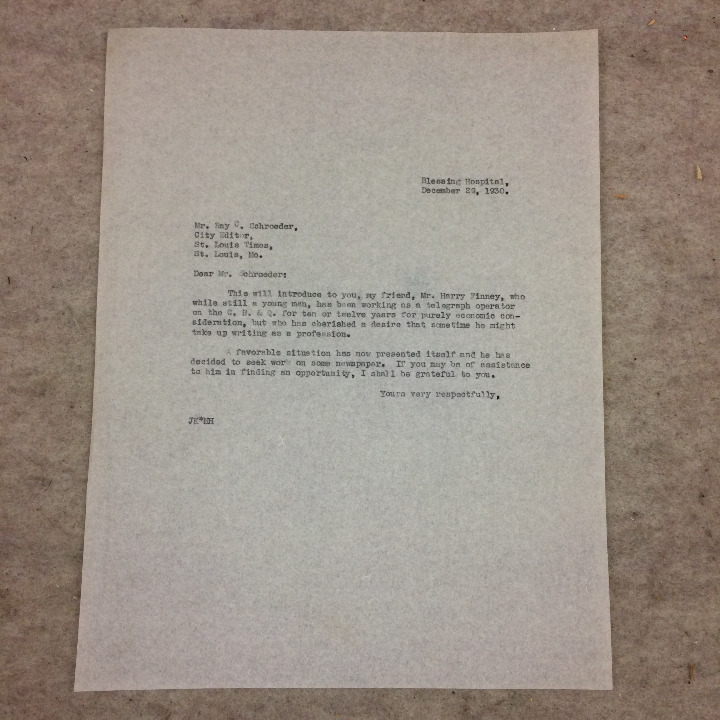 Vtg Letter Schroeder Kesphol Blessing Hospital 1930 Finney St Louis Times MOO