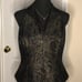 Vintage 90s Y2K Maggy London Black Gold Glitter Floral Halter Top Sz 14 Petite