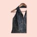 Vintage 90s Y2K Maggy London Black Gold Glitter Floral Halter Top Sz 14 Petite