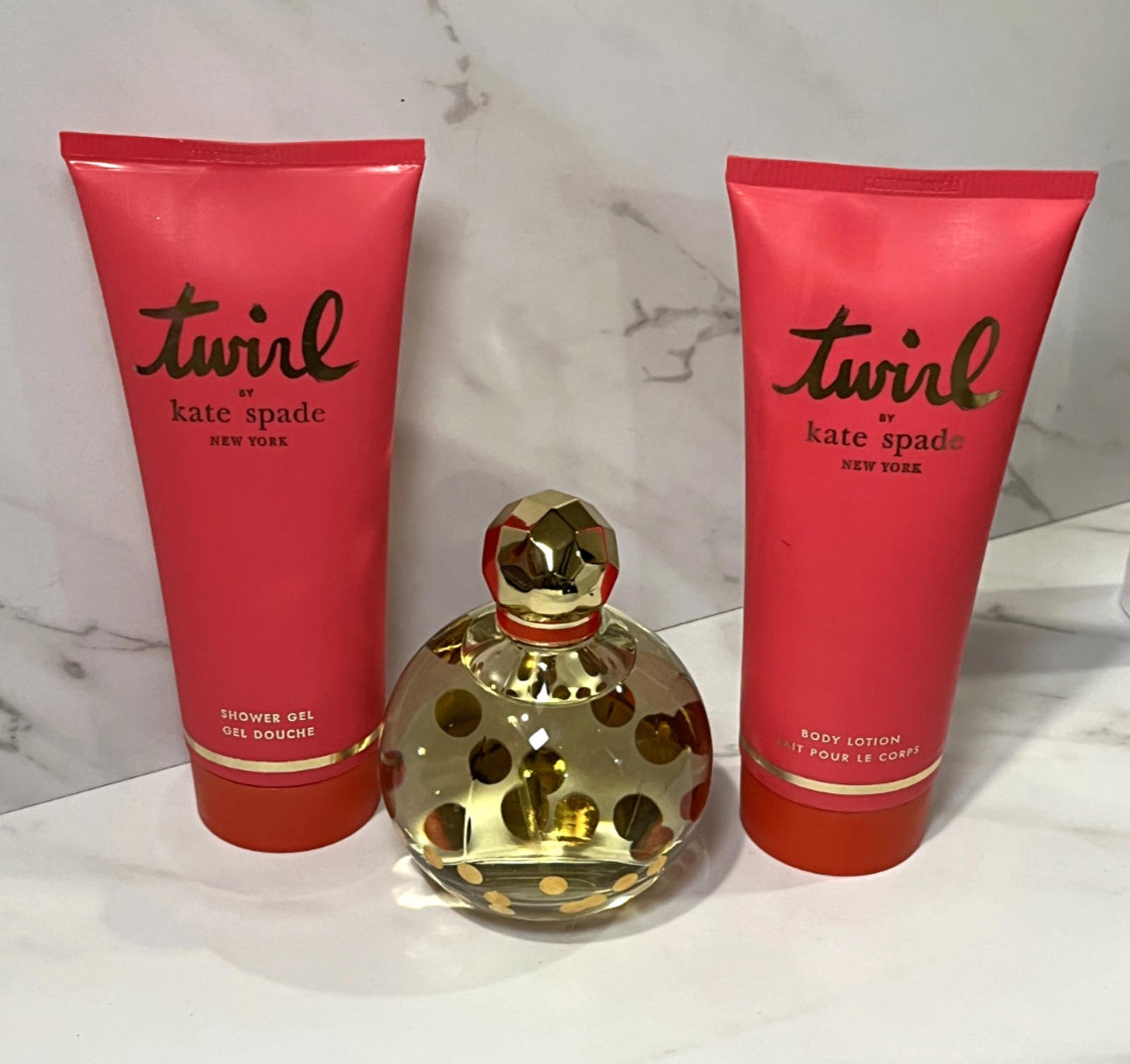 Kate Spade Twirl Eau De Parfum EDP Spray 3.4 oz, Shower Gel, Body Lotion 6.7 oz