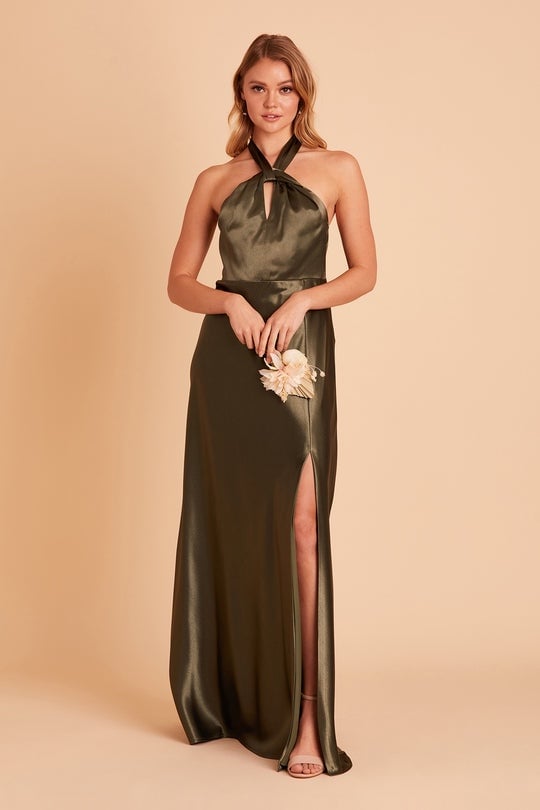 Birdy Grey Monica Dress in Shiny Satin Olive Size Small
