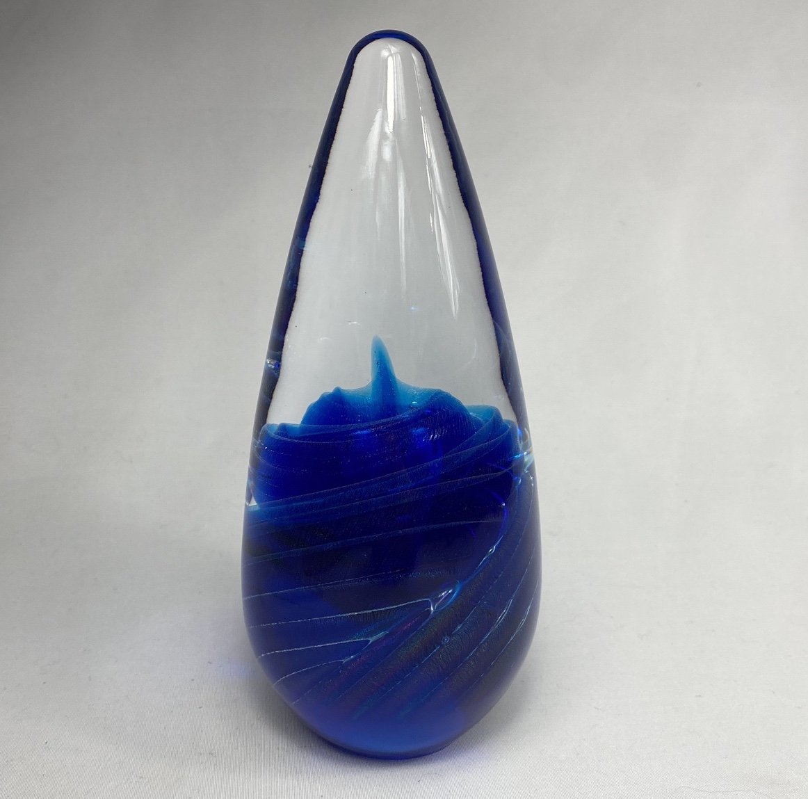 Crystal Paperweight Blue Sparkle Swirl Signed 1999 5.5” H