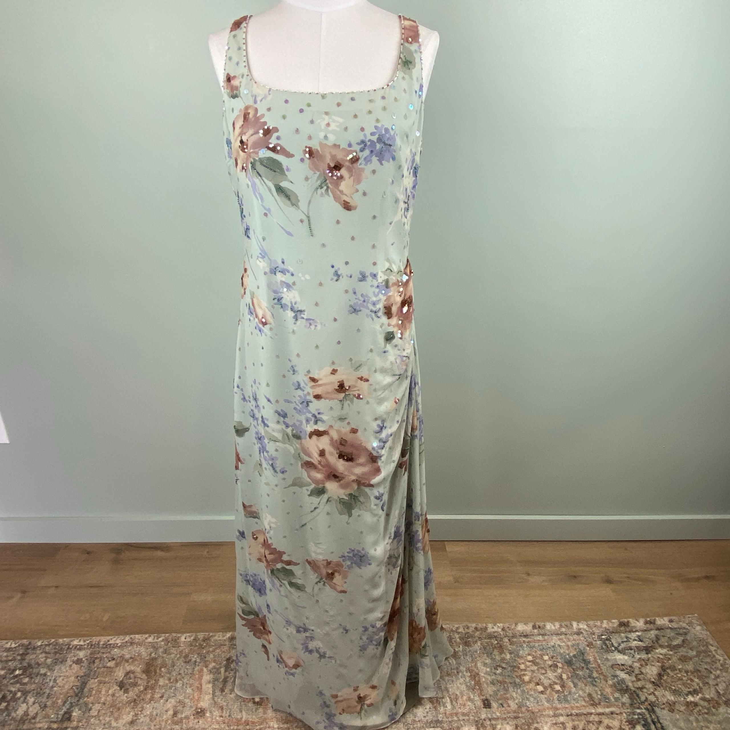 Stunning Vintage Y2K Rickie Freeman for Teri Jon Floral Fairy Silk Gown size 10