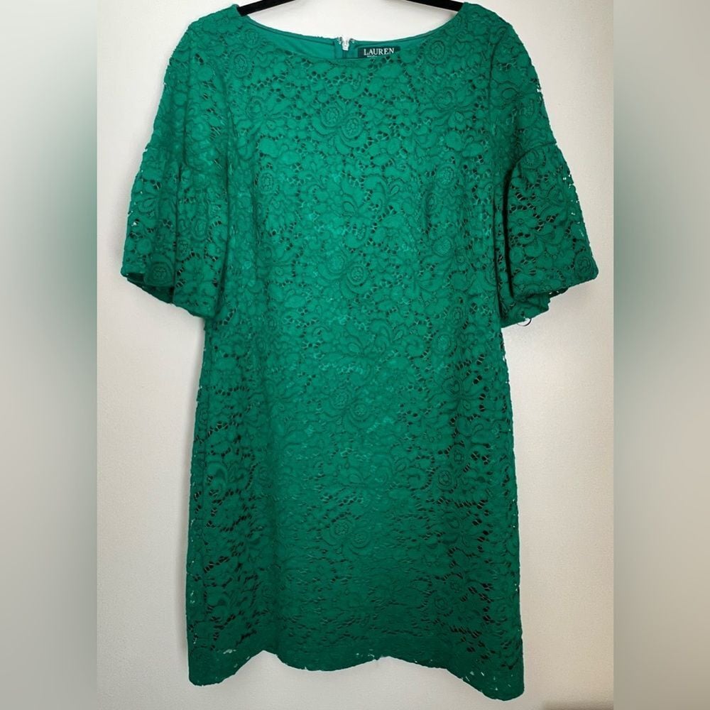 Ralph lauren green lace dress deals