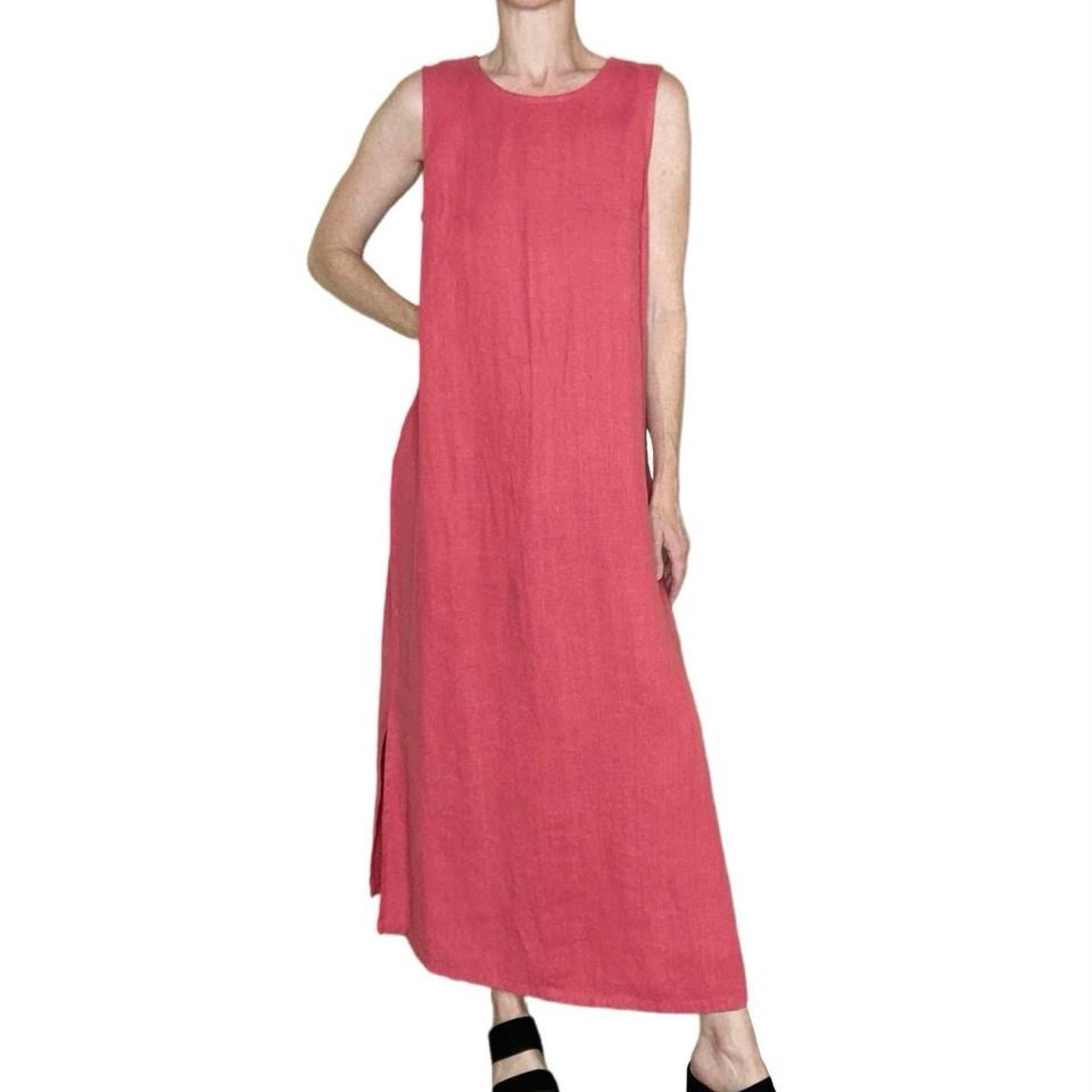Vintage 90’s Studio Ease Dark Salmon Linen Minimalist Sleeveless Maxi Dress