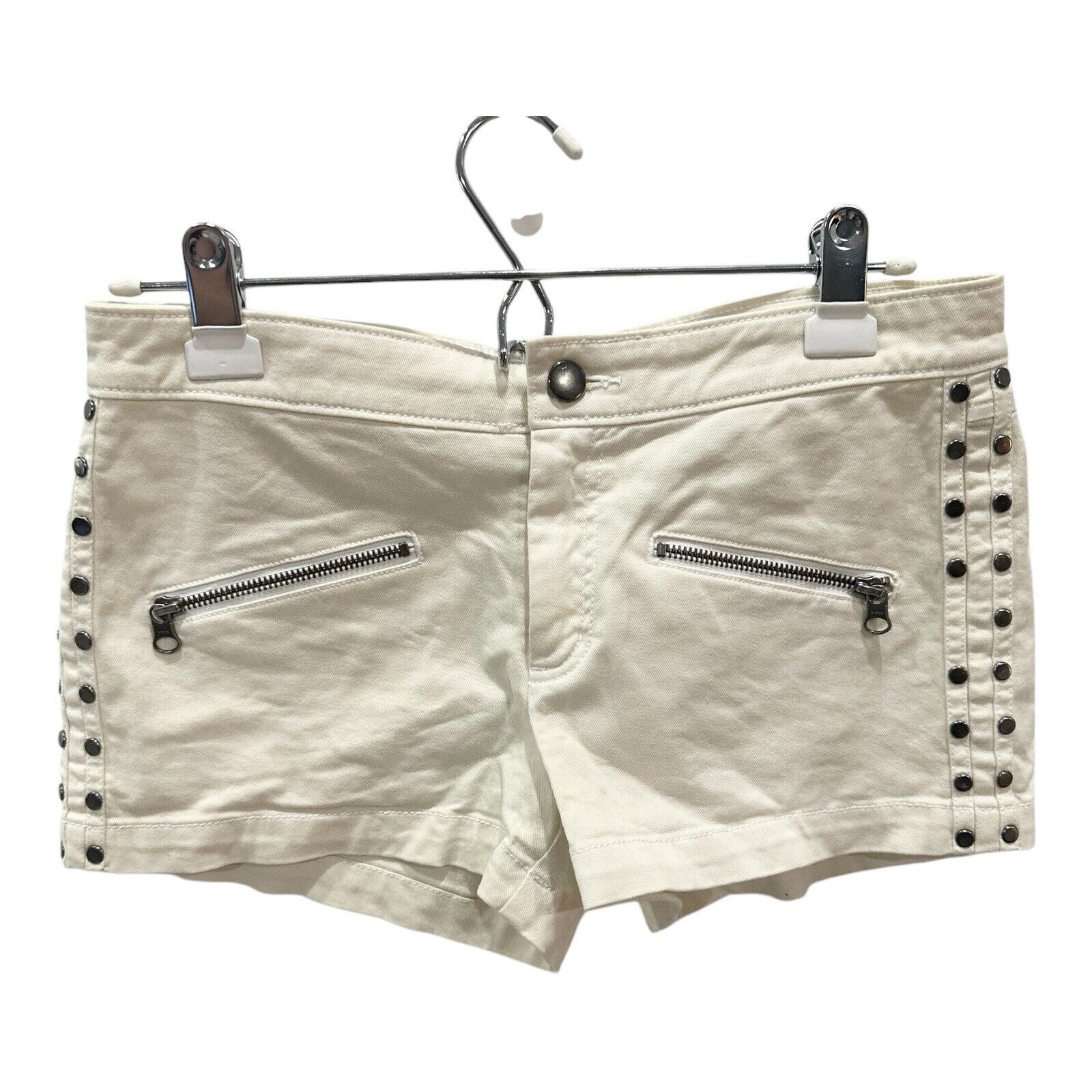 PAM & GELA Shorts Cream Womens 4 Short Summer Beach Ivory Denim Studded