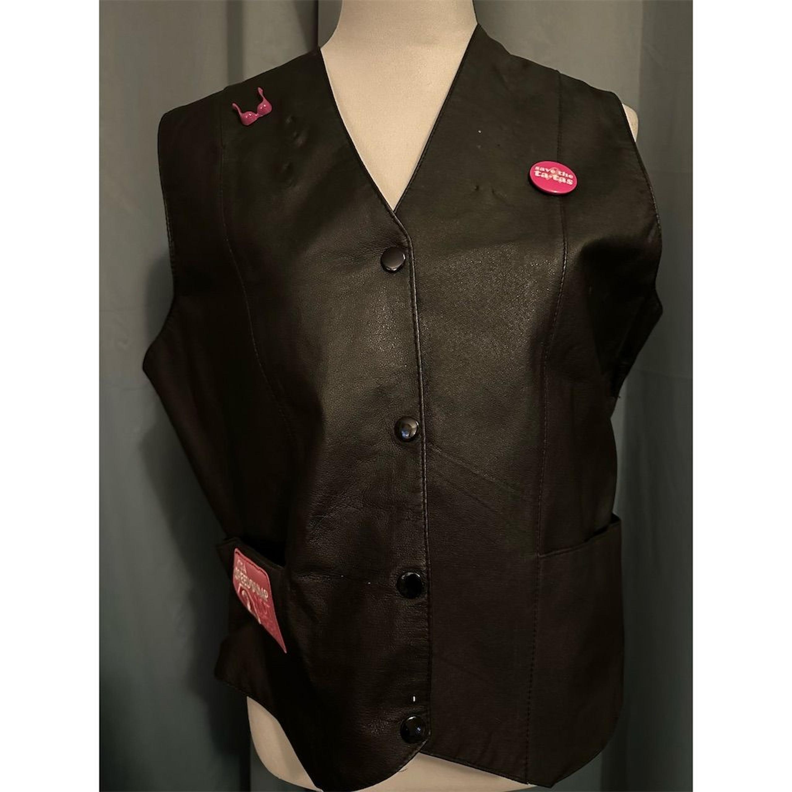 Eagle 3XL Black Leather Biker Vest with Fun Patches Unisex Vintage