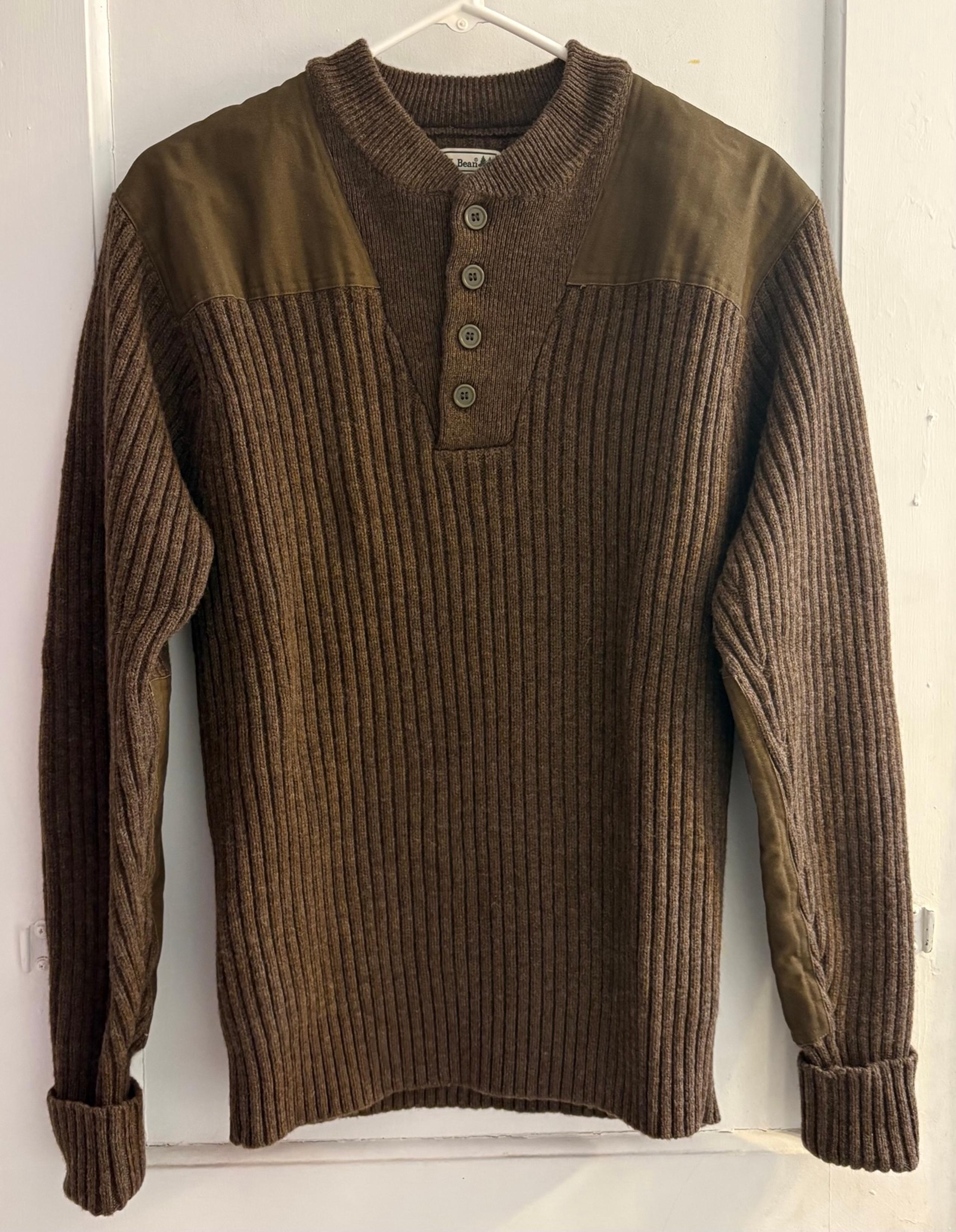 LL Bean Men's Commando Sweater, Henley 100% Merino Lambswool Size Medium