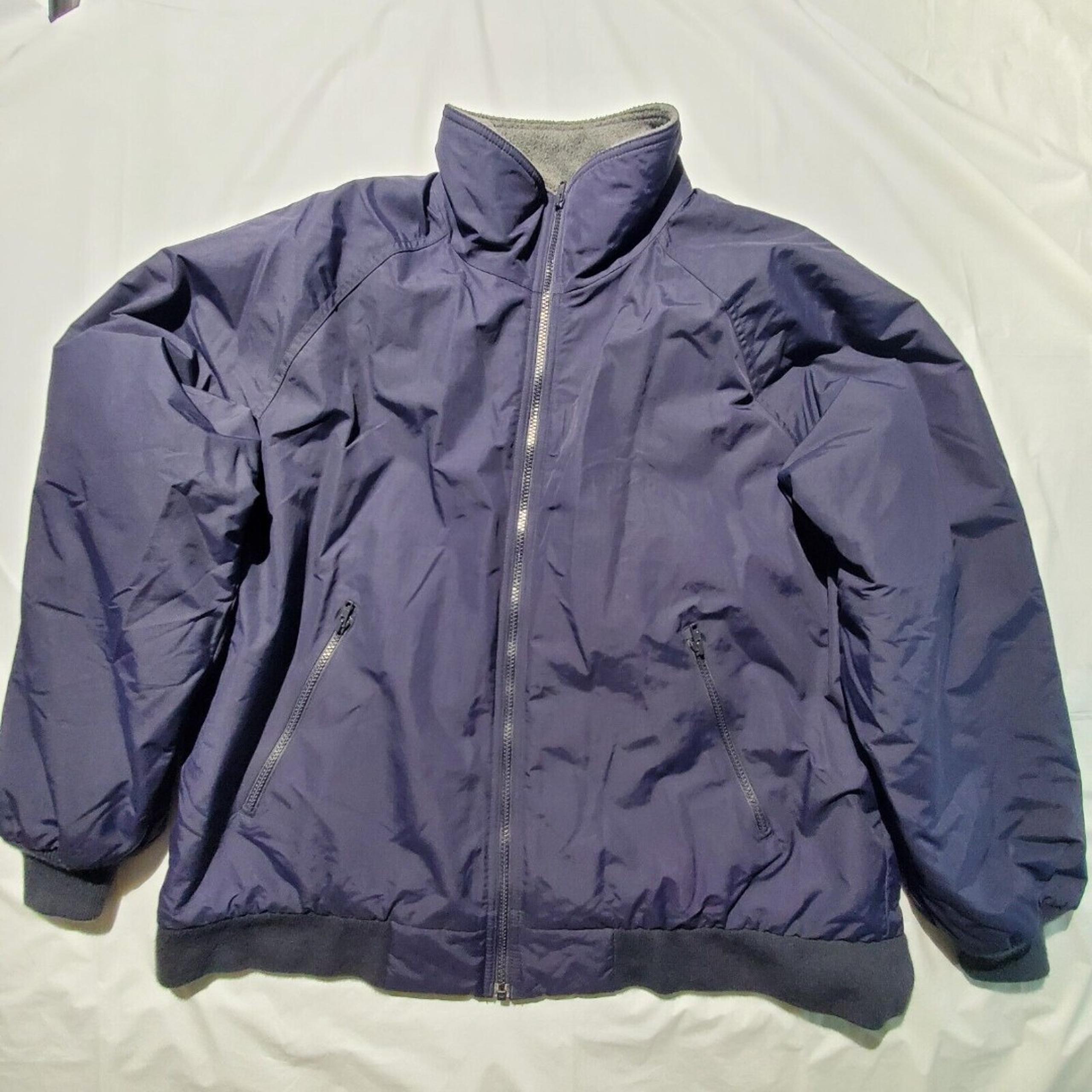 Lands End Mens Aircore 200 Jacket Coat Mens Large Navy Blue Fleece Lining