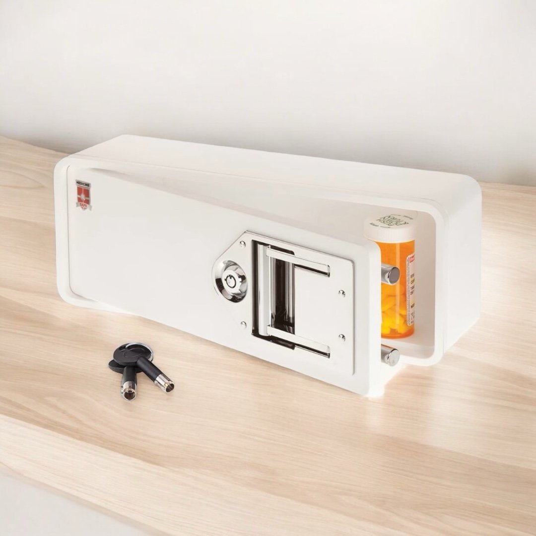 Medicine Safe-Barrel Key Lockbox, White New open box