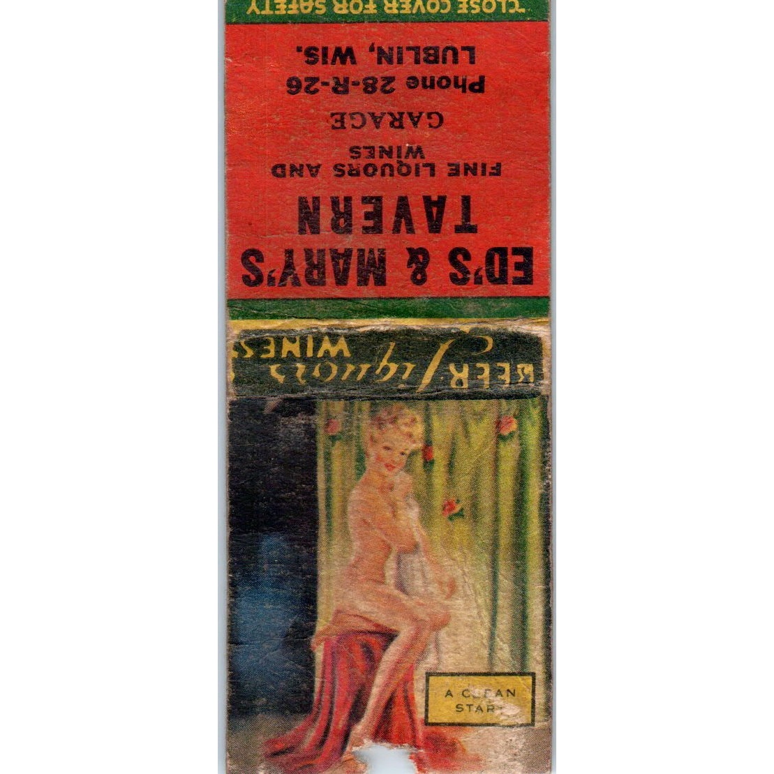 Ed & Mary's Tavern Lublin WI Pinup Vintage Matchbook Cover SD2-Y6