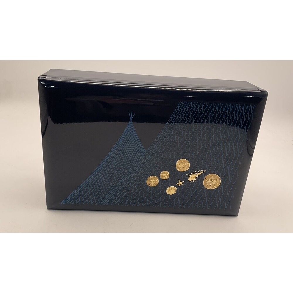 Vintage Otagiri Blue Lacquerware Sand Dollar Musical Jewelry Box- Tested/Works