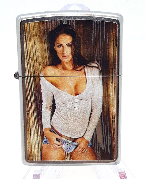 Brunette Pinup Girl In Cutoff Denims Zippo Lighter Street Chrome