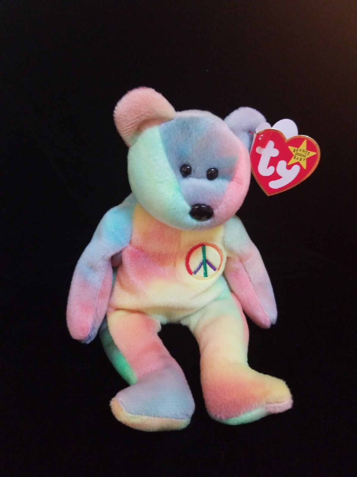 RARE Peace Beanie baby bear