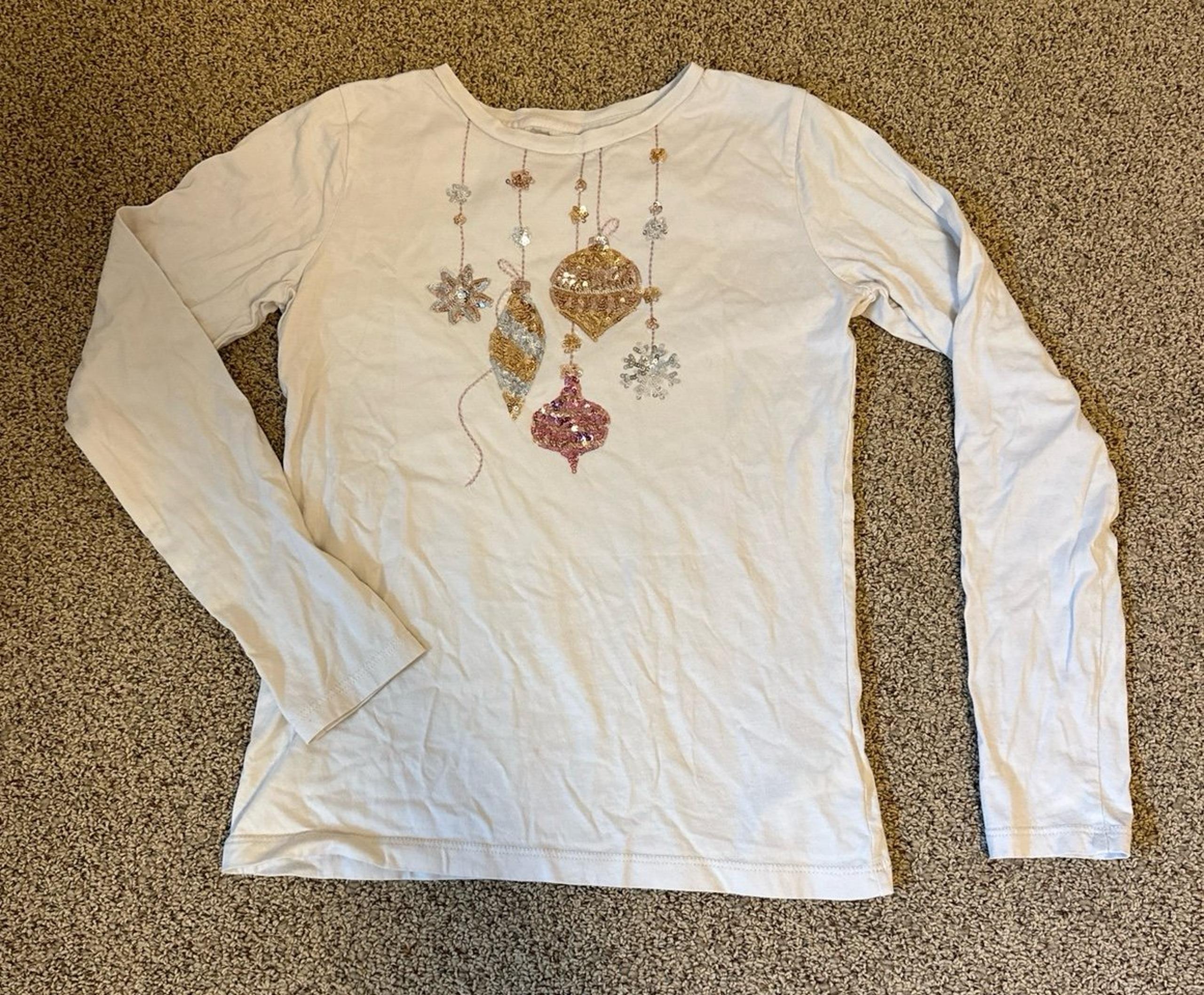 Crew Cut Long Sleeve Ornament Sequin Christmas shirt Size L