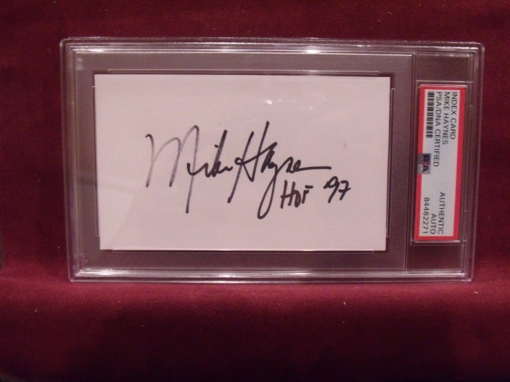 MIKE HAYNES HOF 97 PATS RAIDERS HAND SIGNED CUT SIGNATURE AUTO SLABBED PSA/DNA