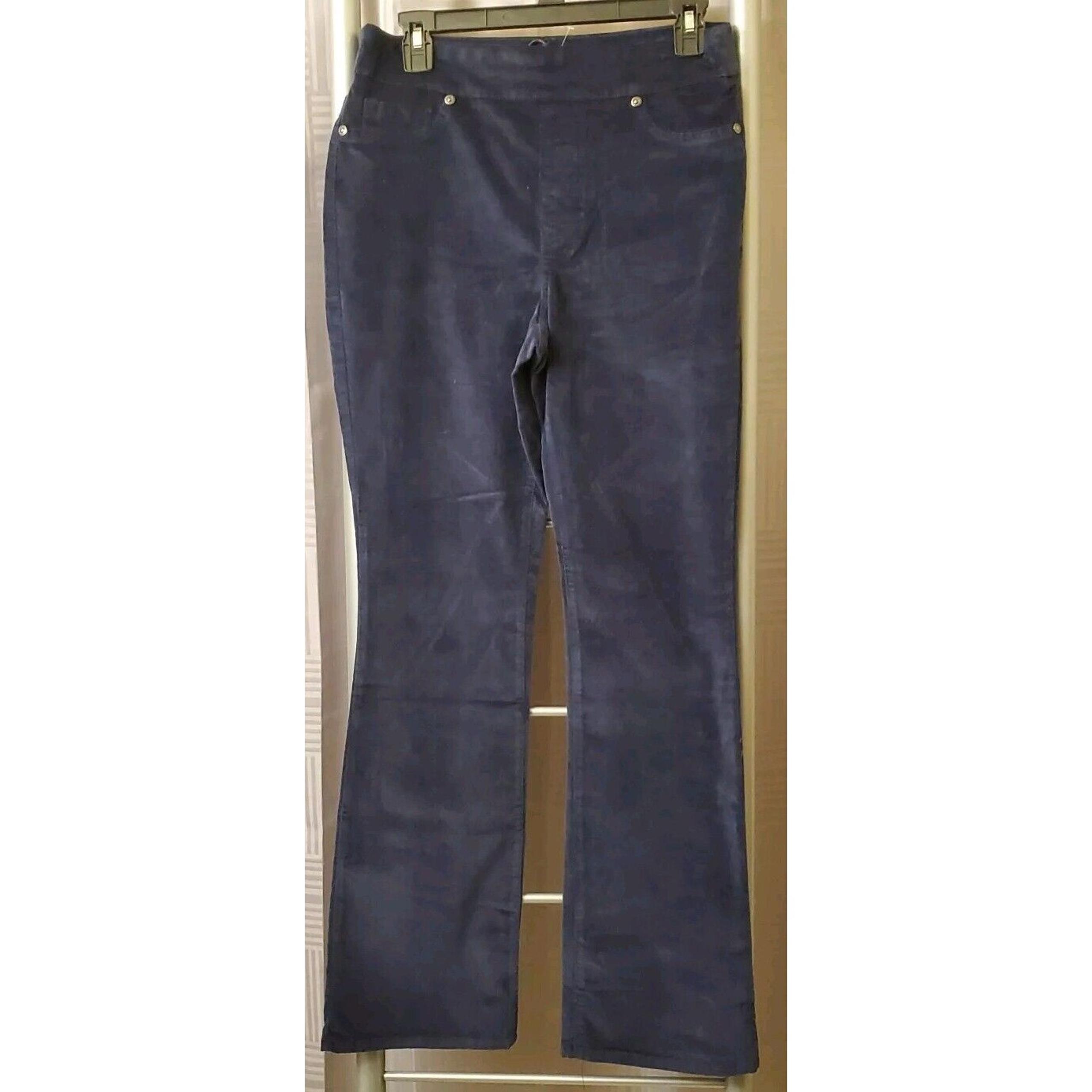 DG2 Diane Gilman NWT Small Pull-On Stretch Velvet Pant Navy Faux Pockets