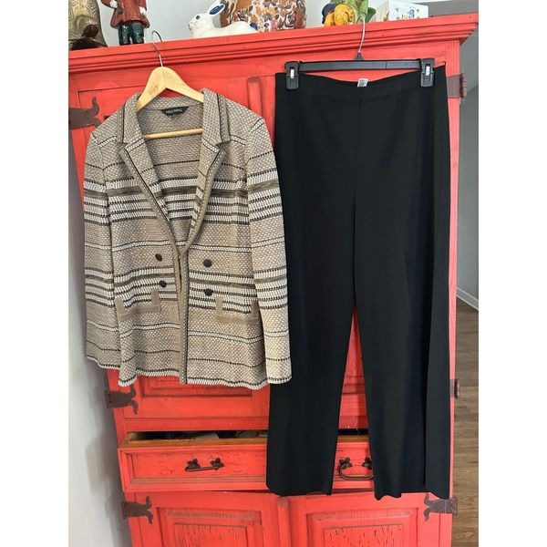 Ming wang Pant Set Size large cardigan, black tan wide leg pant outfit