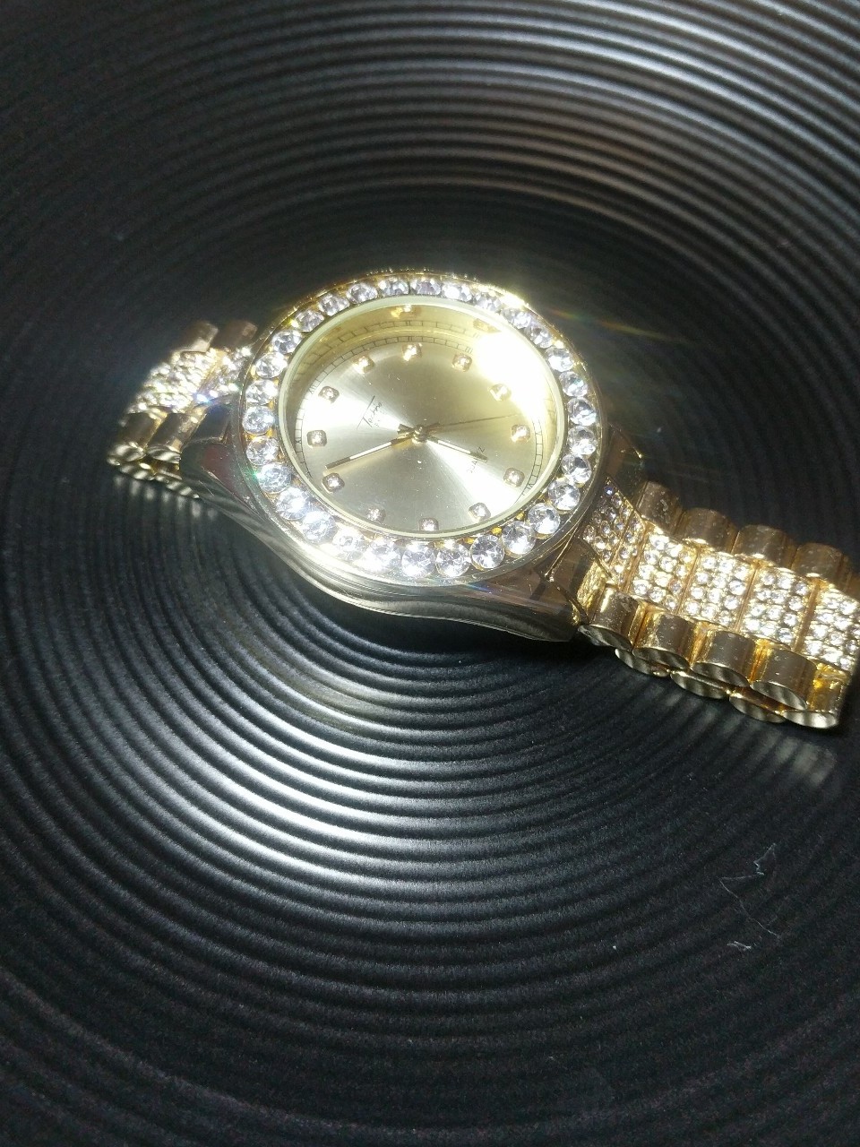 14K gold plated iced out men watch