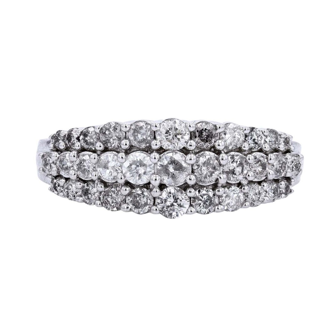 1.00 CT 10K White Gold Womens Three Row Illusion Natural Diamond Ring Size 7