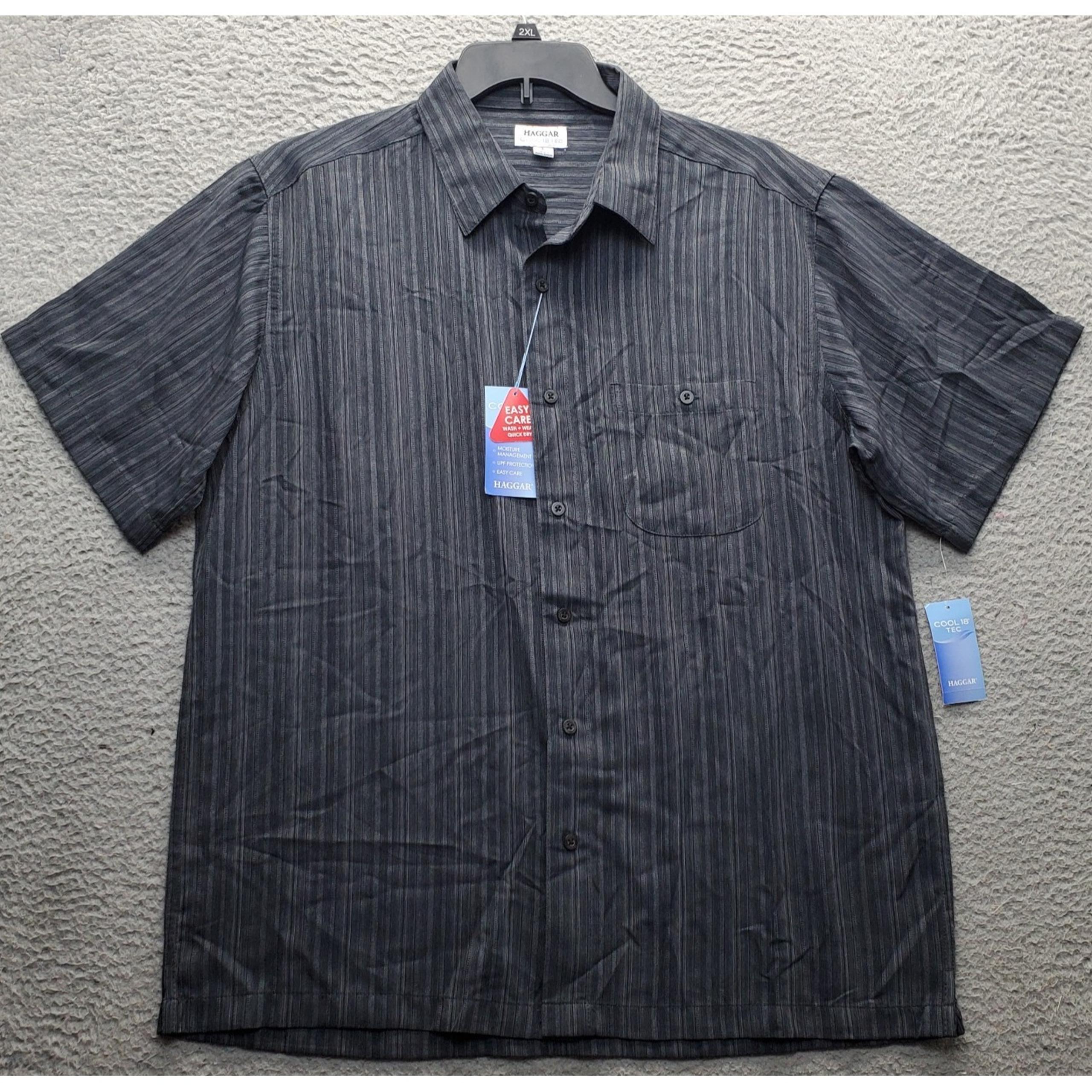 Haggar Cool 18 Tec Untuck Shirt Mens Large Multi Striped Short Sleeve Button Up