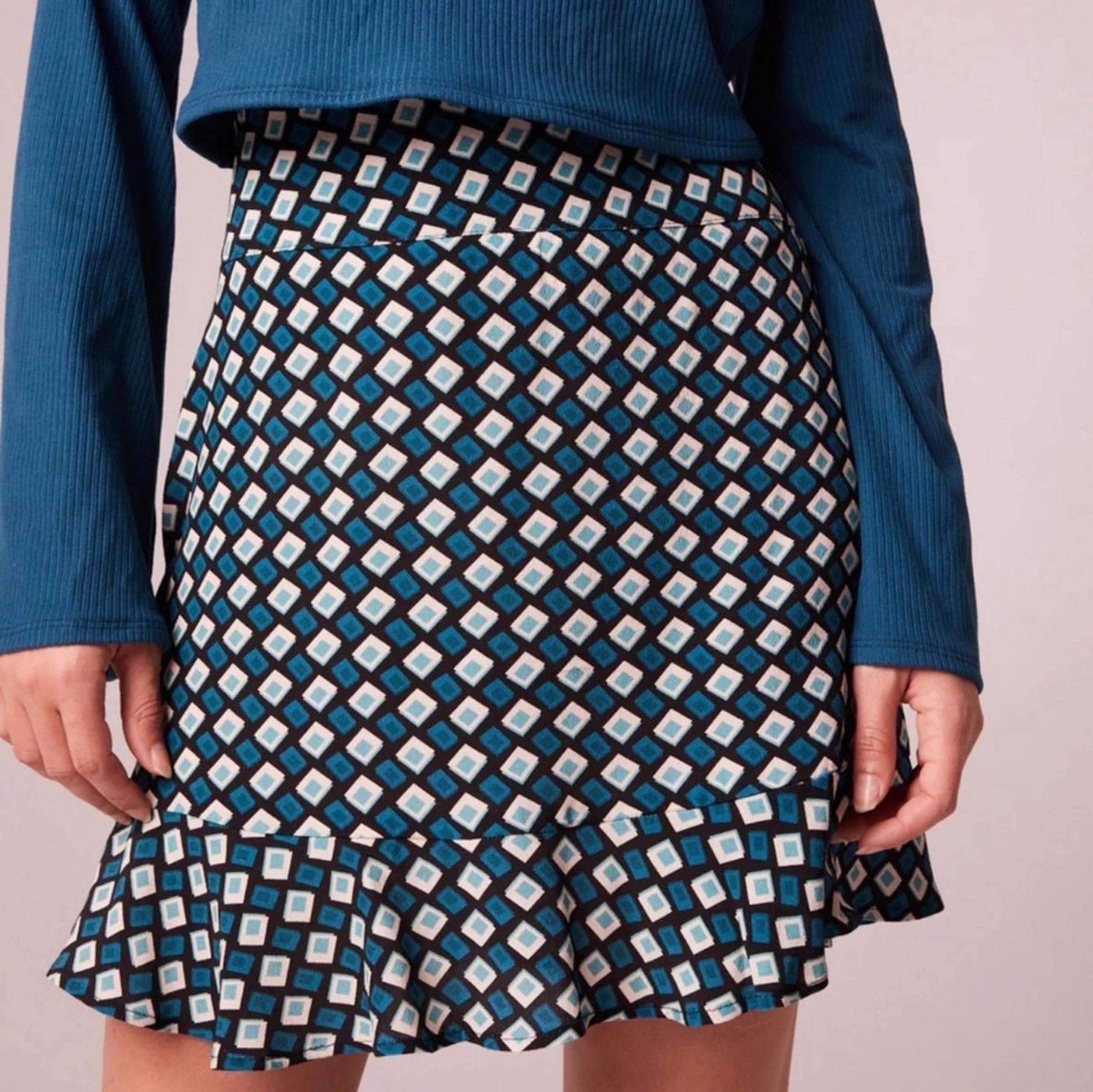 NWT ~ Teal Black Diamond Ruffle Flounce Mini Skirt Women’s Small - Band of Gypsies