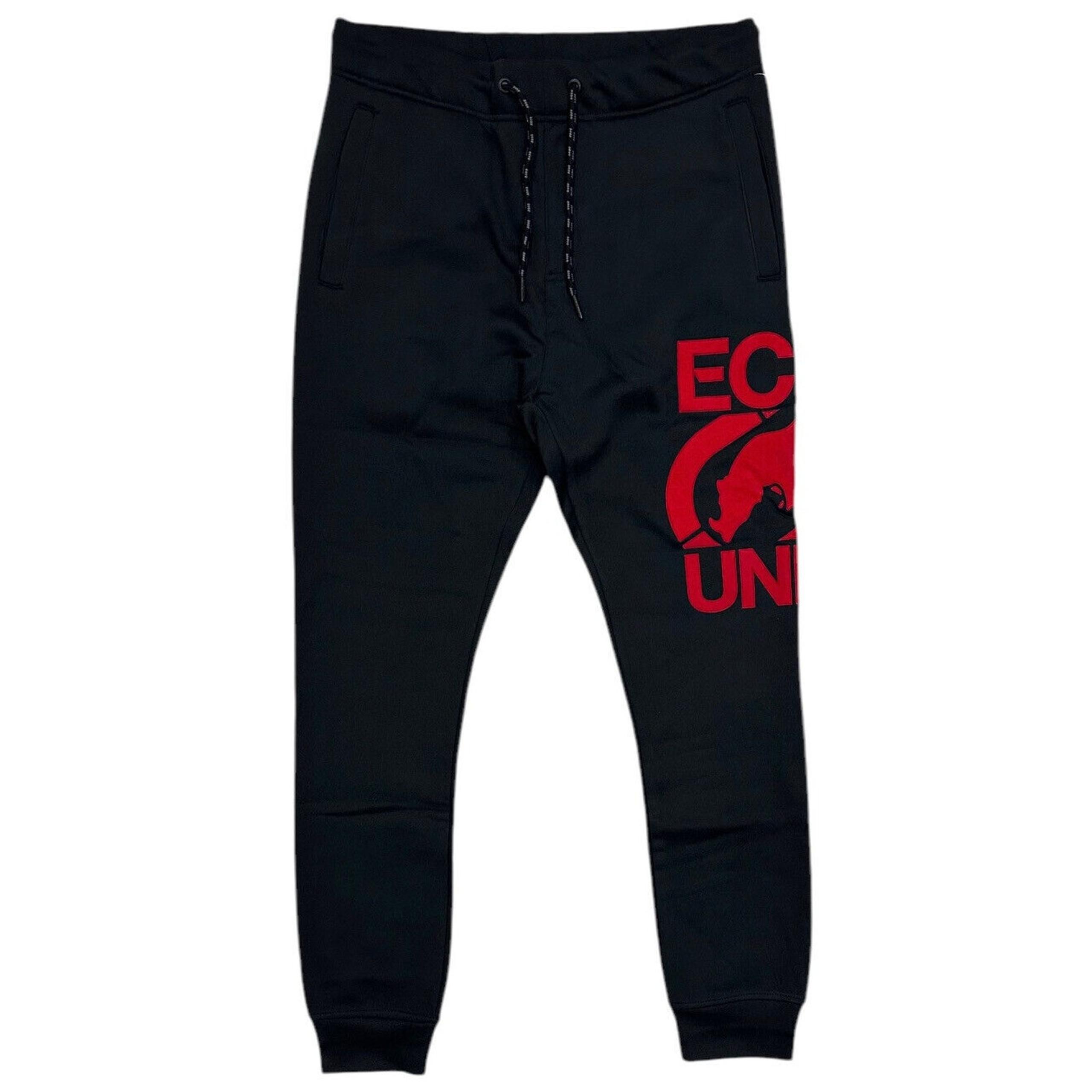 Ecko Unltd Men's Sweatpants Embroidered Red Felt Logo Black Fleece Jogger