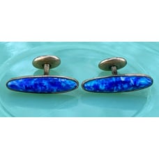 Antique Gold Filled Cufflinks Blue white Lapis style Glass