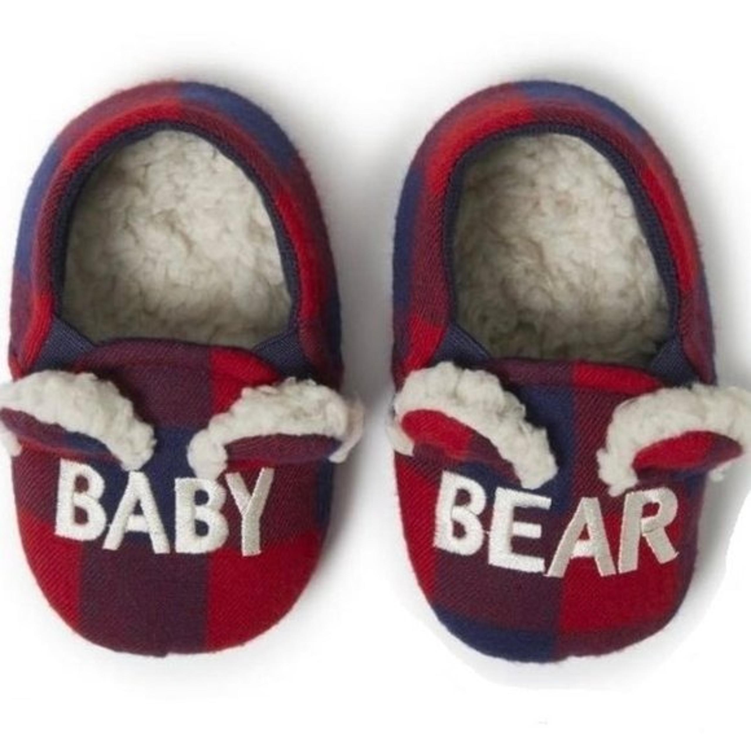 NEW 1-2 Infant Dearfoams Plush Plaid BABY BEAR Slippers