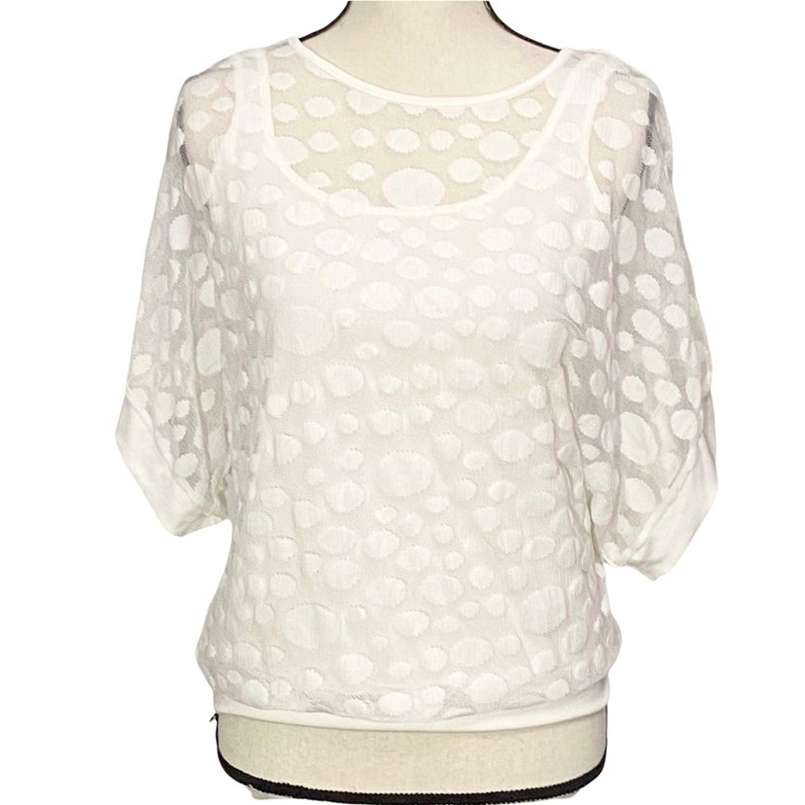 Dressbarn Blouse M Polka Dot Layered White