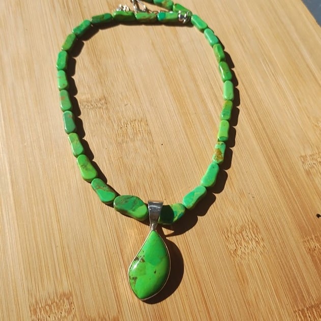 Jay King DTR mine finds mojave green turquoise necklace pendant set 925 Sterling