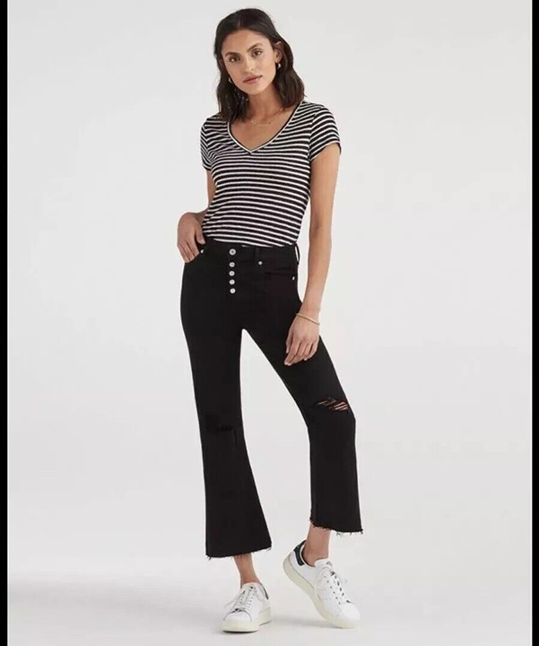 7 For All Mankind Women’s Jeans Black Size-28 Button Fly Raw Hem