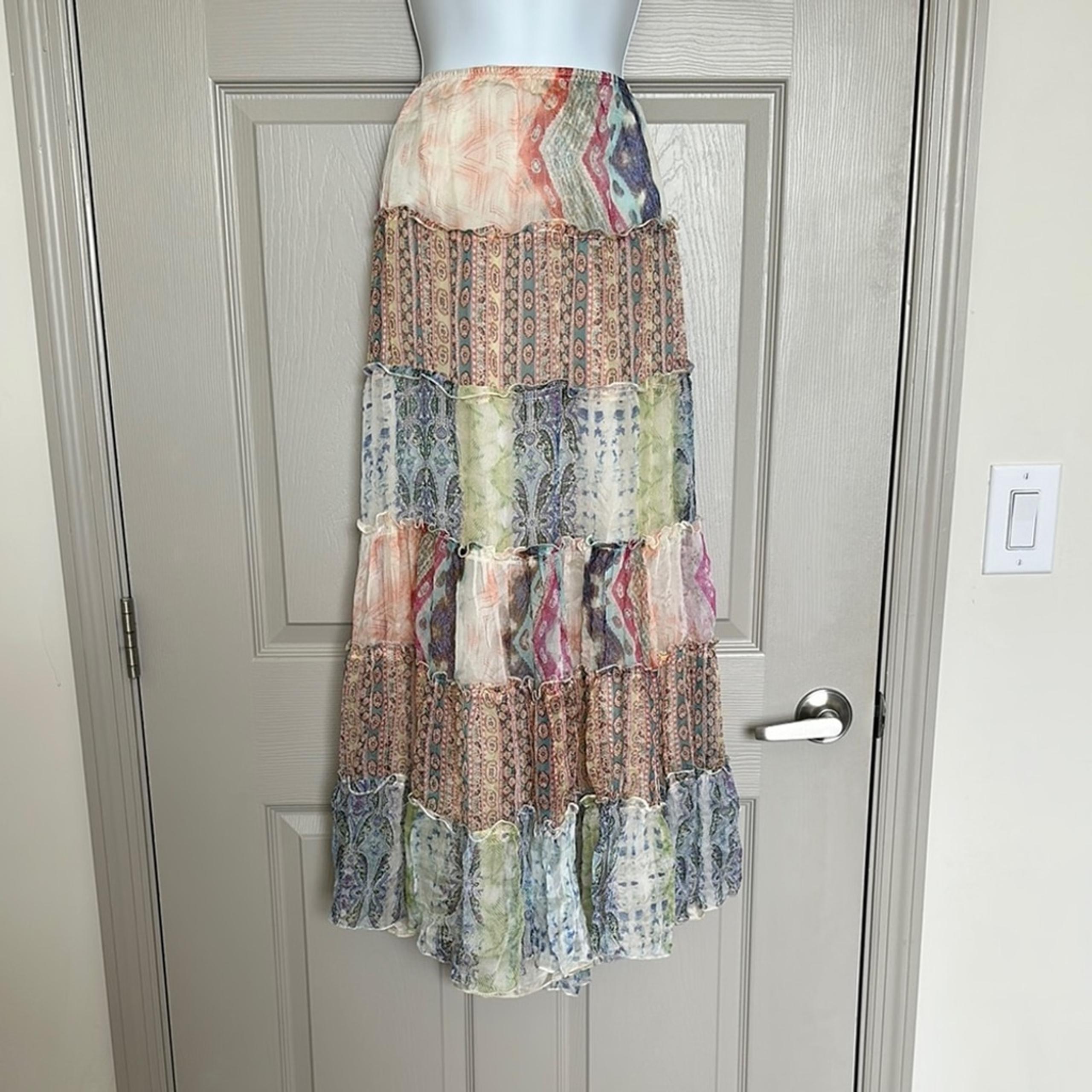 JOHNNY WAS 4 Love And Liberty Women's Silk Boho Maxi Skirt Lining Multicolour S
