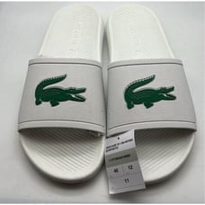 Lacoste croco sliders in white / green- NWT- Men 12/ EUR 46