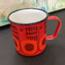 Finel Finland Arabia Vintage Lintu Bird Mug Enamel Cup Red Orange MCM vintage