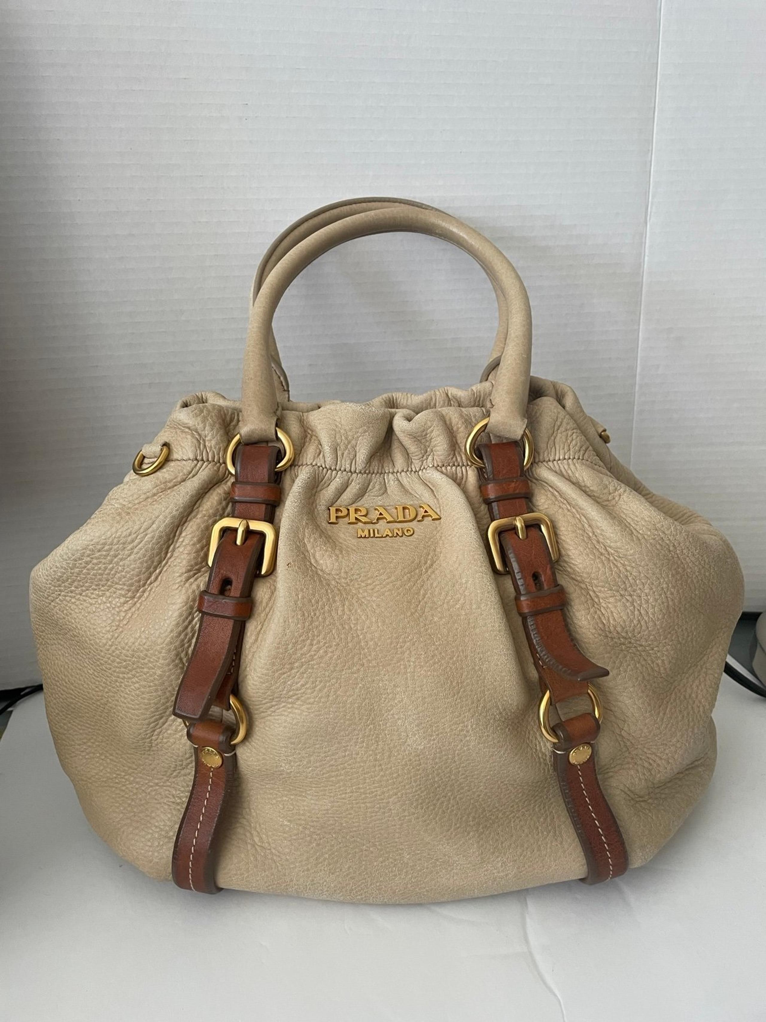 PRADA Shoulder Bag Leather Beige Authentic Serial No. 117