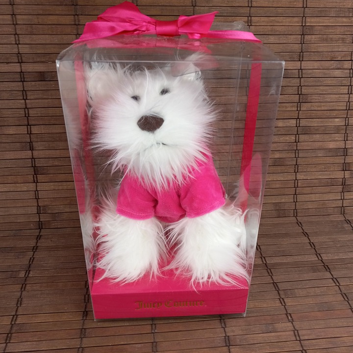 Juicy Couture 8" Plush White Puppy Dog Pink Hoodie Viva La Juicy