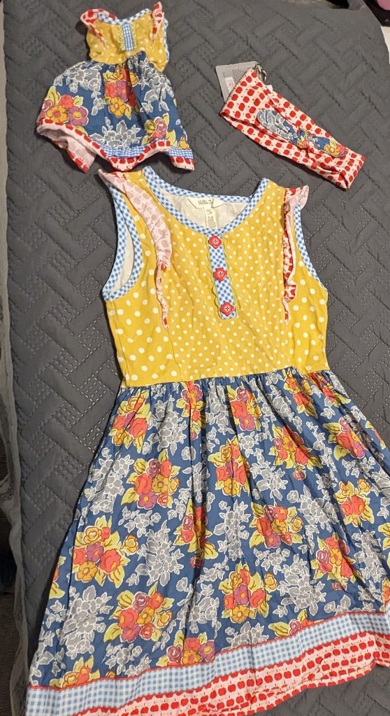 Matilda Jane apples Dress with doll dress headband lot