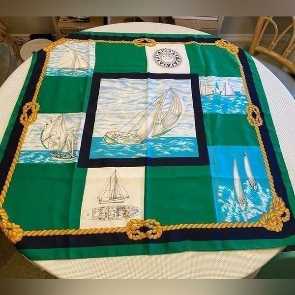 Nautical Yacht sail boat boating silk scarf large square Rope knots boarder